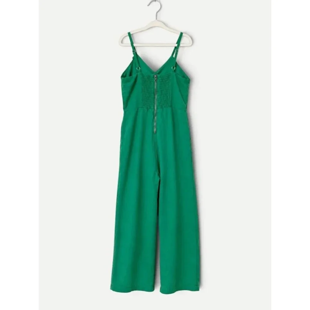 GB Girls Green Ruffle Wrap Jumpsuit Size 7 Wide Leg Adjustable Straps